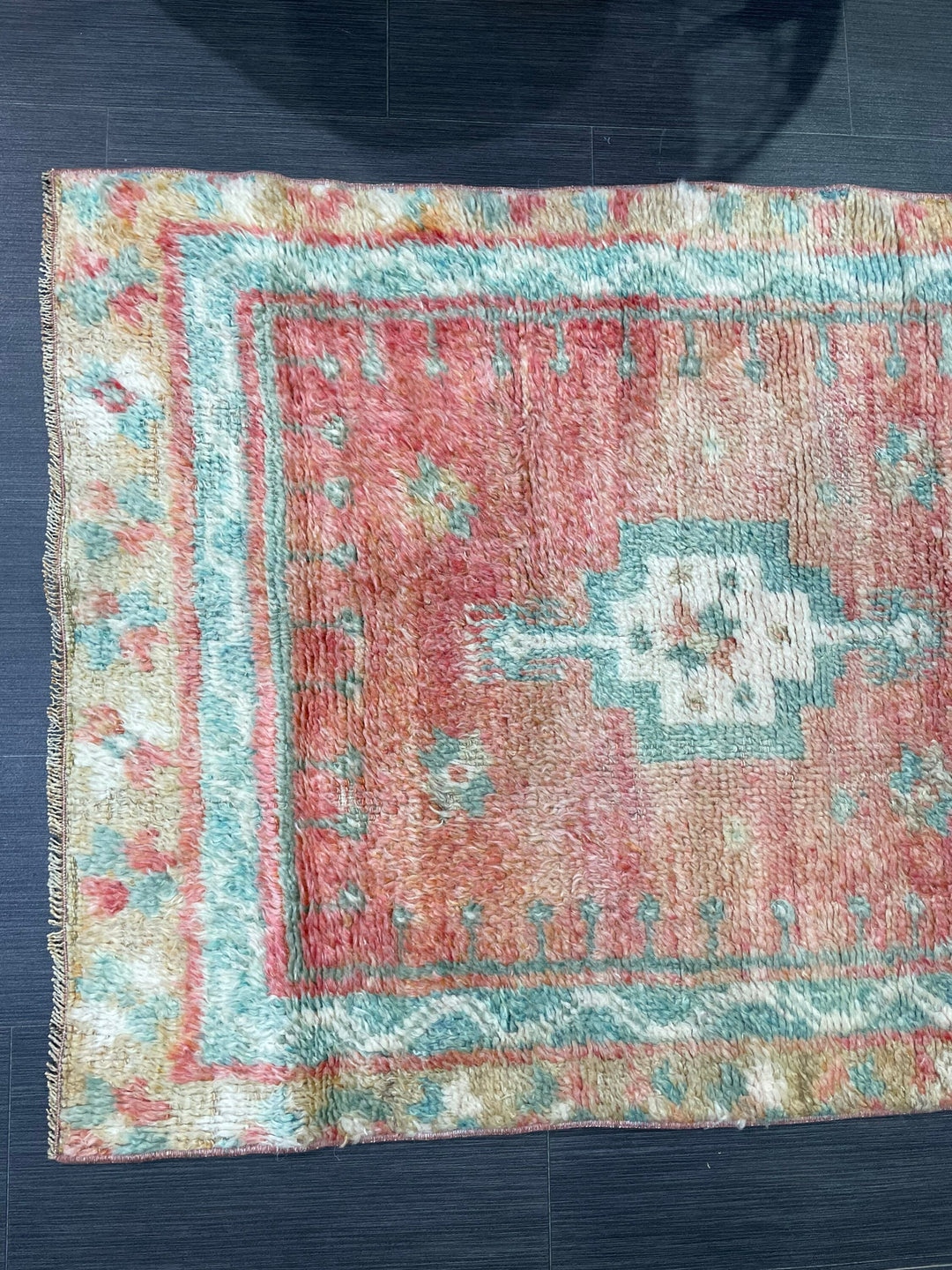 Tan Turkish Vintage Rug 3' 1" x 5' 1" Hand-Knotted close-up