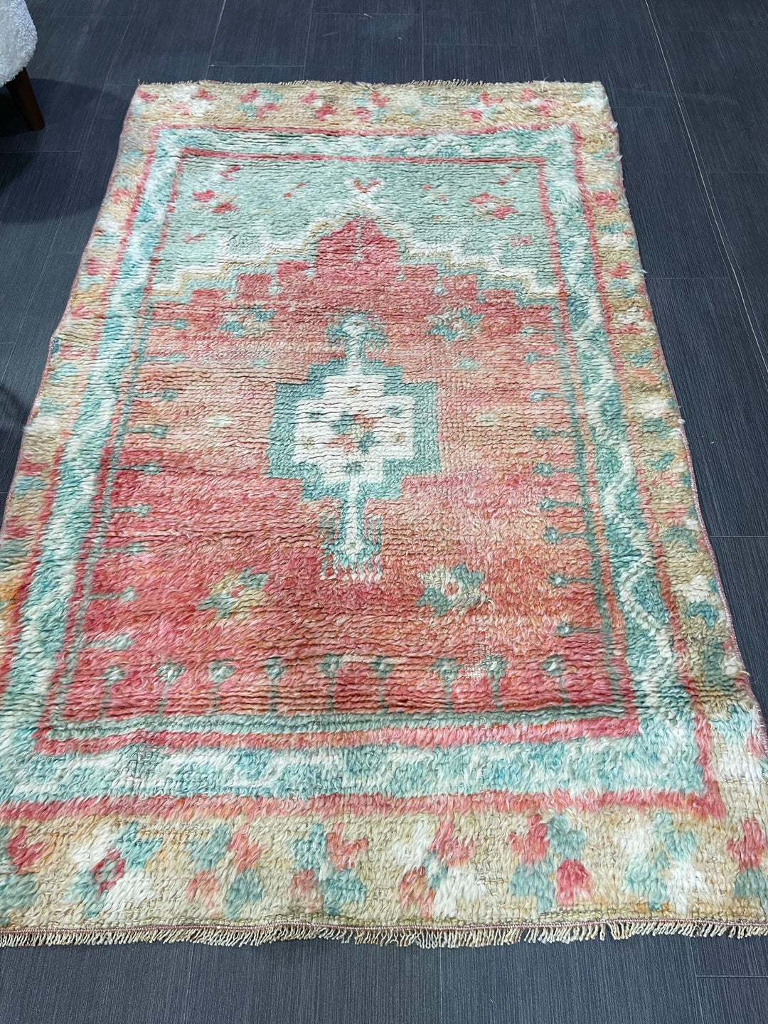 Tan Turkish Vintage Rug 3' 1" x 5' 1" Hand-Knotted reverse