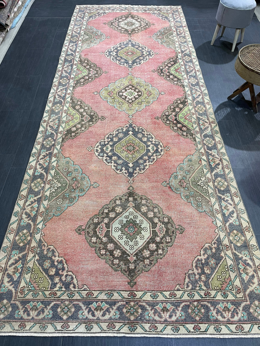 Pink Turkish Runner Rug 4' 9" x 12' 2" Hand-Knotted view 9