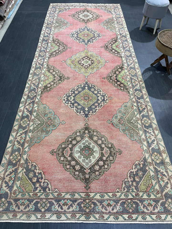 Pink Turkish Runner Rug 4' 9" x 12' 2" Hand-Knotted view 9