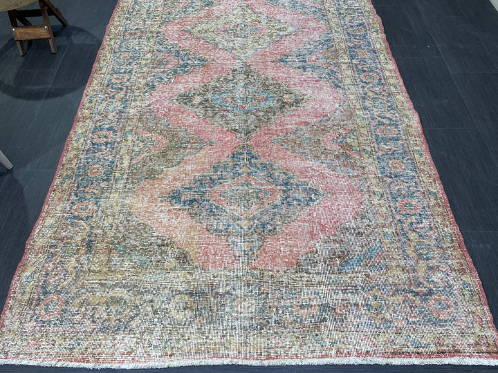 Beige Turkish Runner Rug 4' 10" x 11' 2" Hand-Knotted reverse