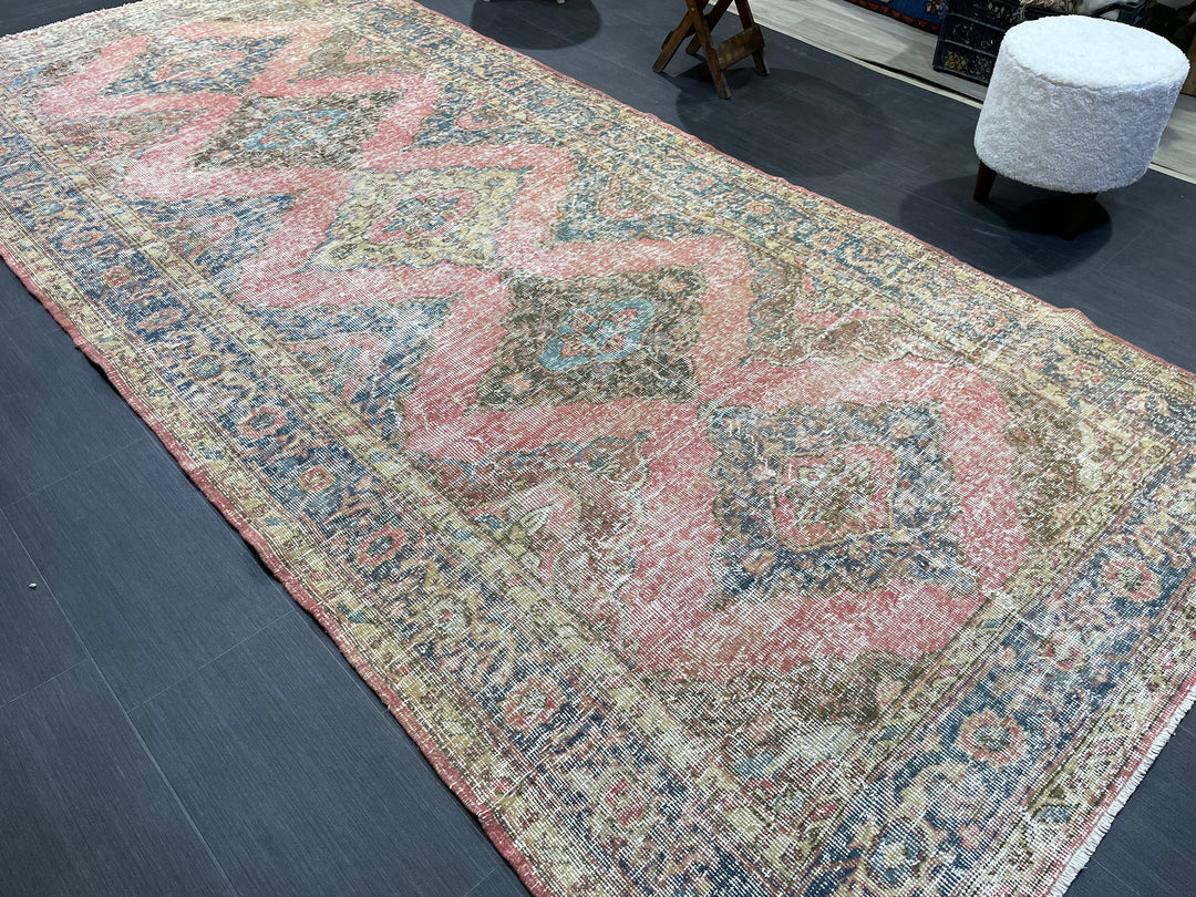 Beige Turkish Runner Rug 4' 10" x 11' 2" Hand-Knotted