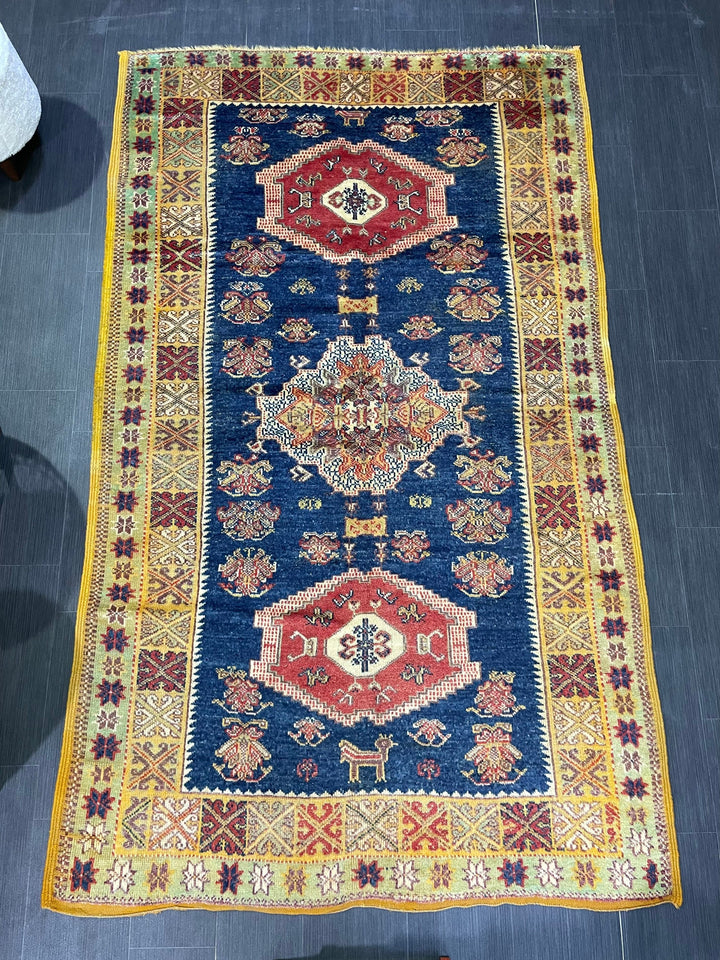 Blue Turkish Oushak Rug 4' 11" x 8' 3" Hand-Knotted reverse