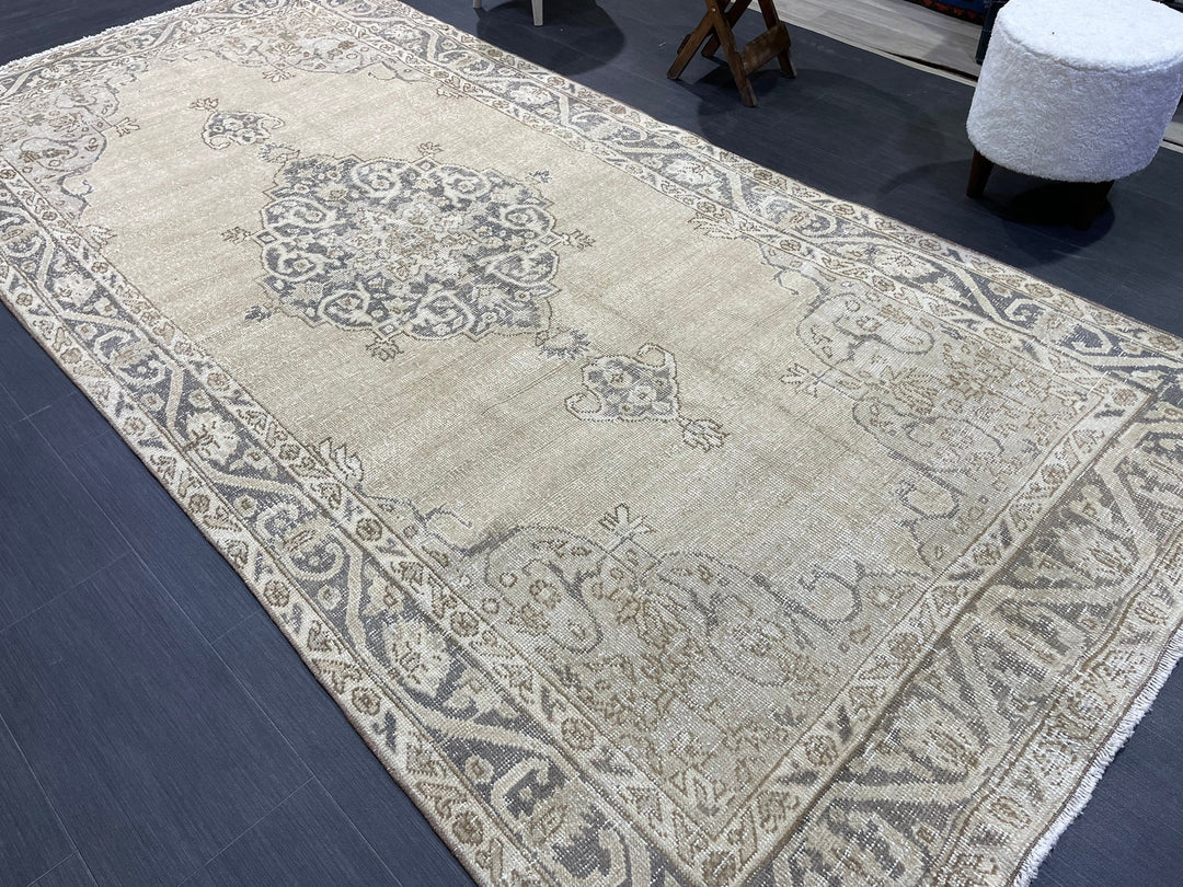 Blue Turkish Oushak Rug 4' 9" x 10' Hand-Knotted