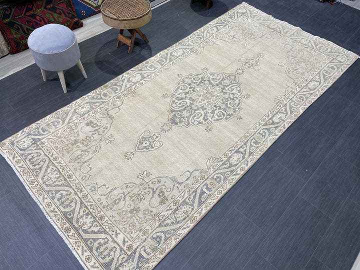 Blue Turkish Oushak Rug 4' 9" x 10' Hand-Knotted detail