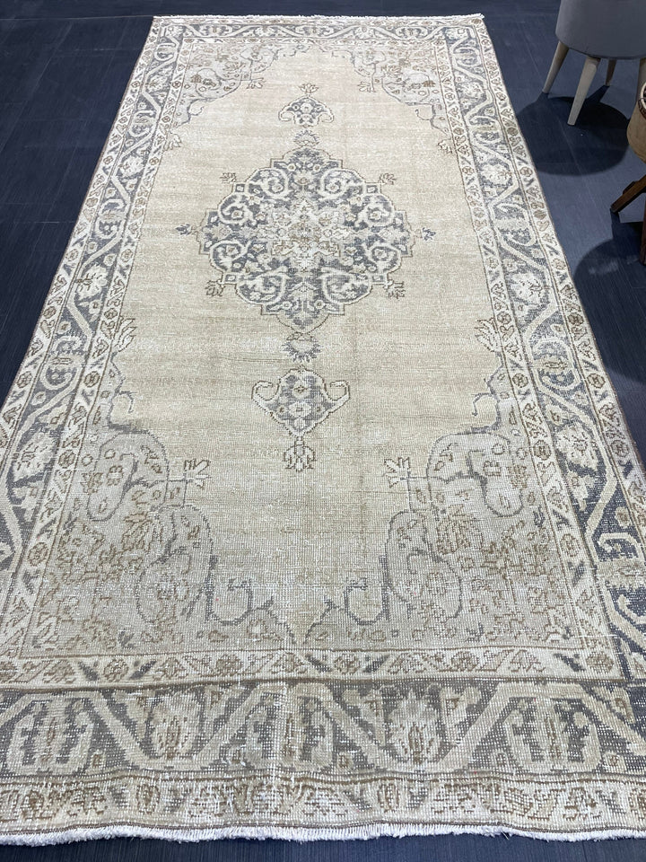 Blue Turkish Oushak Rug 4' 9" x 10' Hand-Knotted reverse
