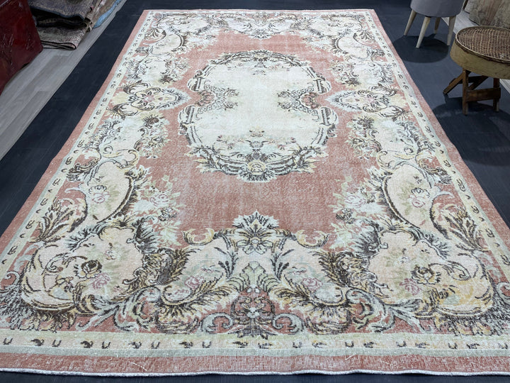 Rust Turkish Oushak Rug 6' 10" x 10' 9" Hand-Knotted texture