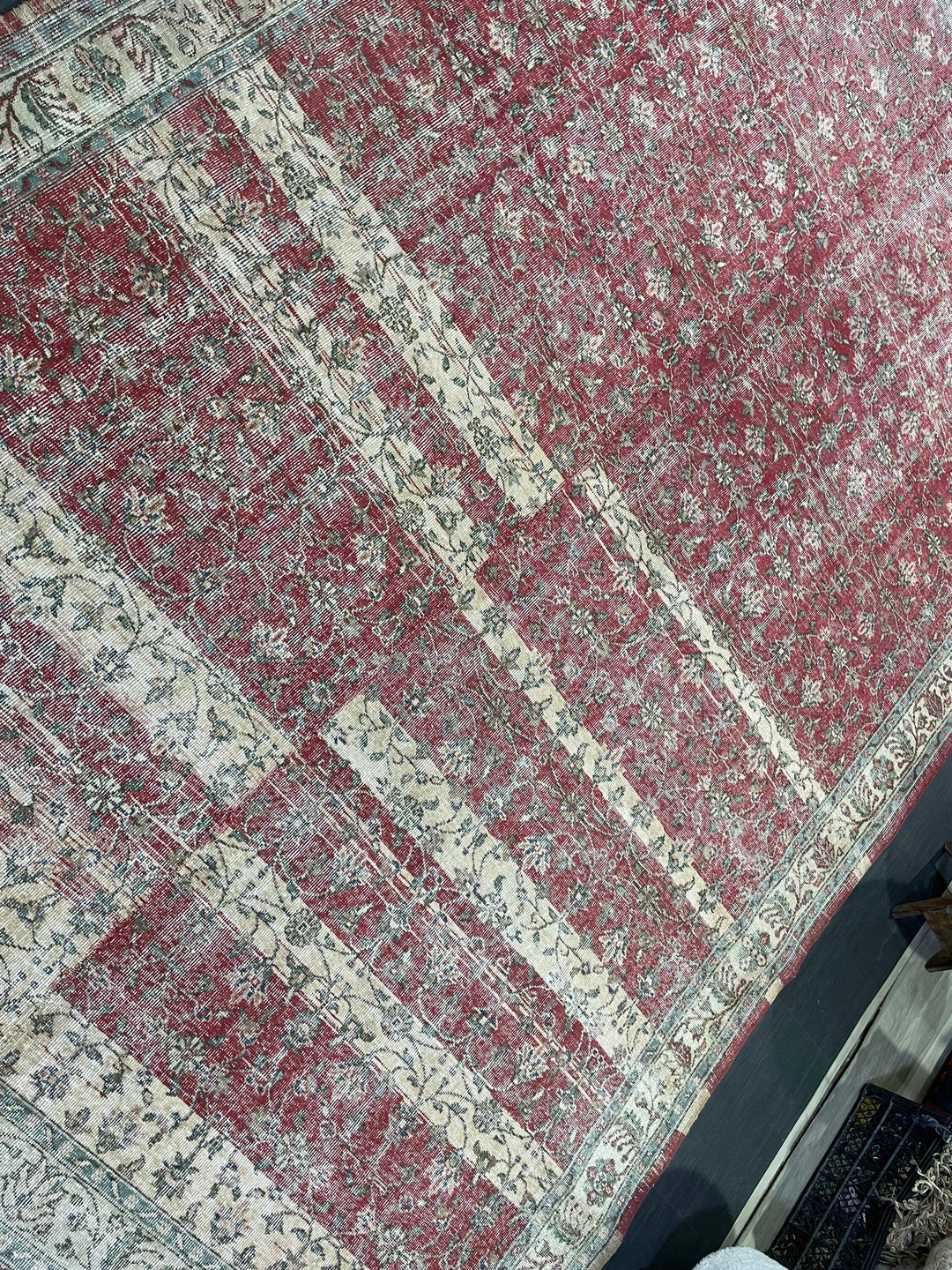 Beige Turkish Runner Rug 7' 11" x 12' Hand-Knotted pattern