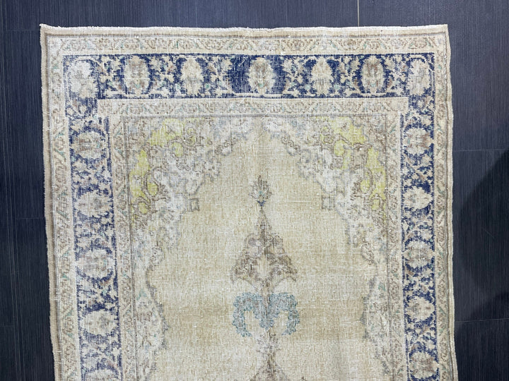 Beige Turkish Oushak Rug 3' 8" x 8' Hand-Knotted field