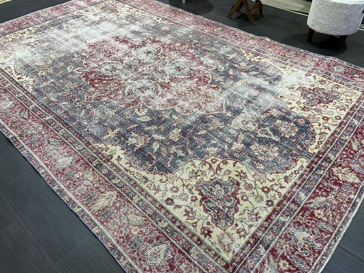 Beige Turkish Oushak Rug 6' 3" x 10' Hand-Knotted