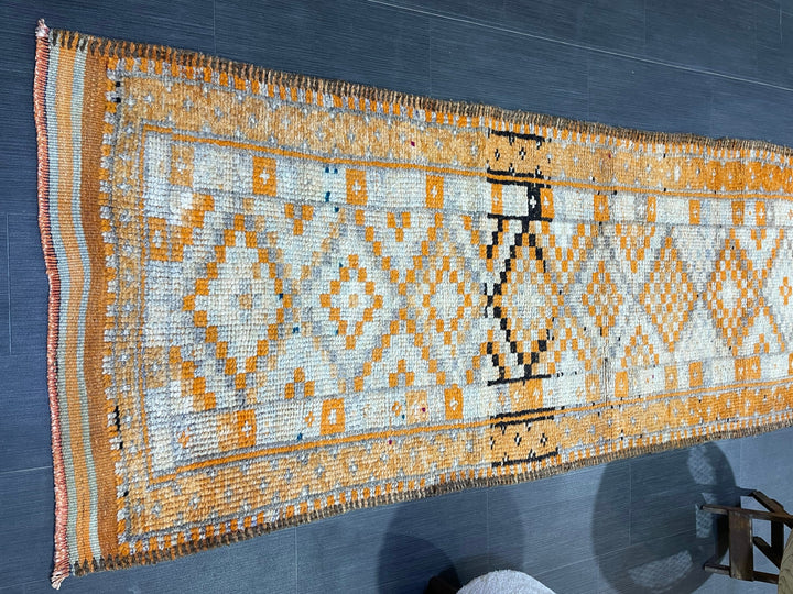 Beige Turkish Runner Rug 3' 2" x 13' 2" Hand-Knotted close-up