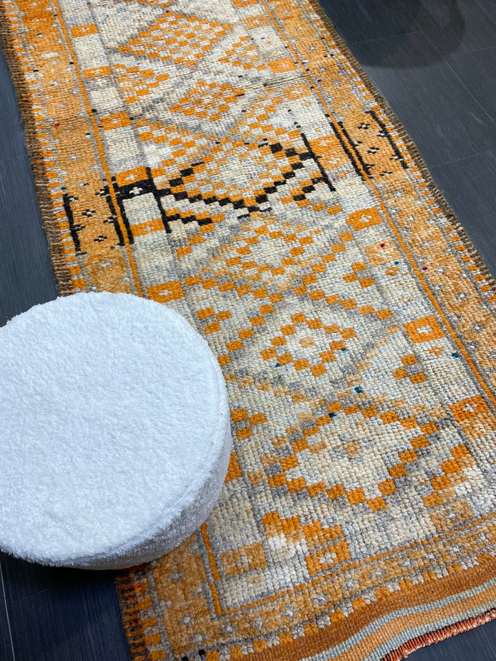 Beige Turkish Runner Rug 3' 2" x 13' 2" Hand-Knotted pattern