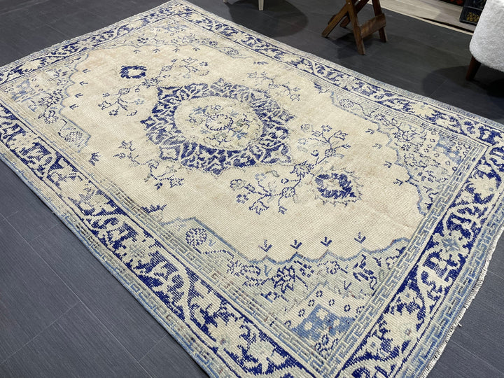 Beige Turkish Oushak Rug 4'6" x 6'8" Hand-Knotted