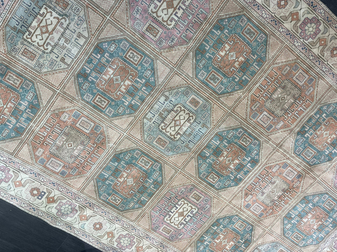 Beige Turkish Oushak Rug 6' 4" x 9' 6" Hand-Knotted pattern