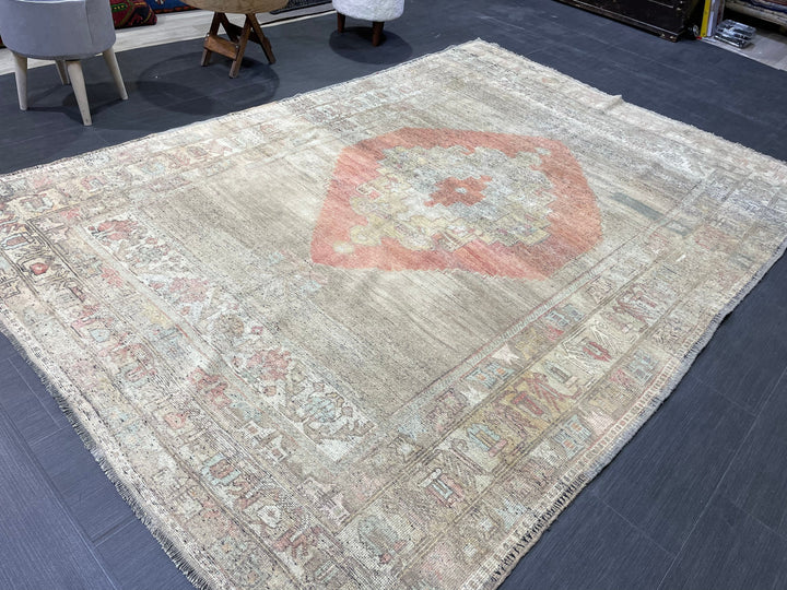 Beige Turkish Oushak Rug 5' 10" x 8' 9" Hand-Knotted | No. WR32976