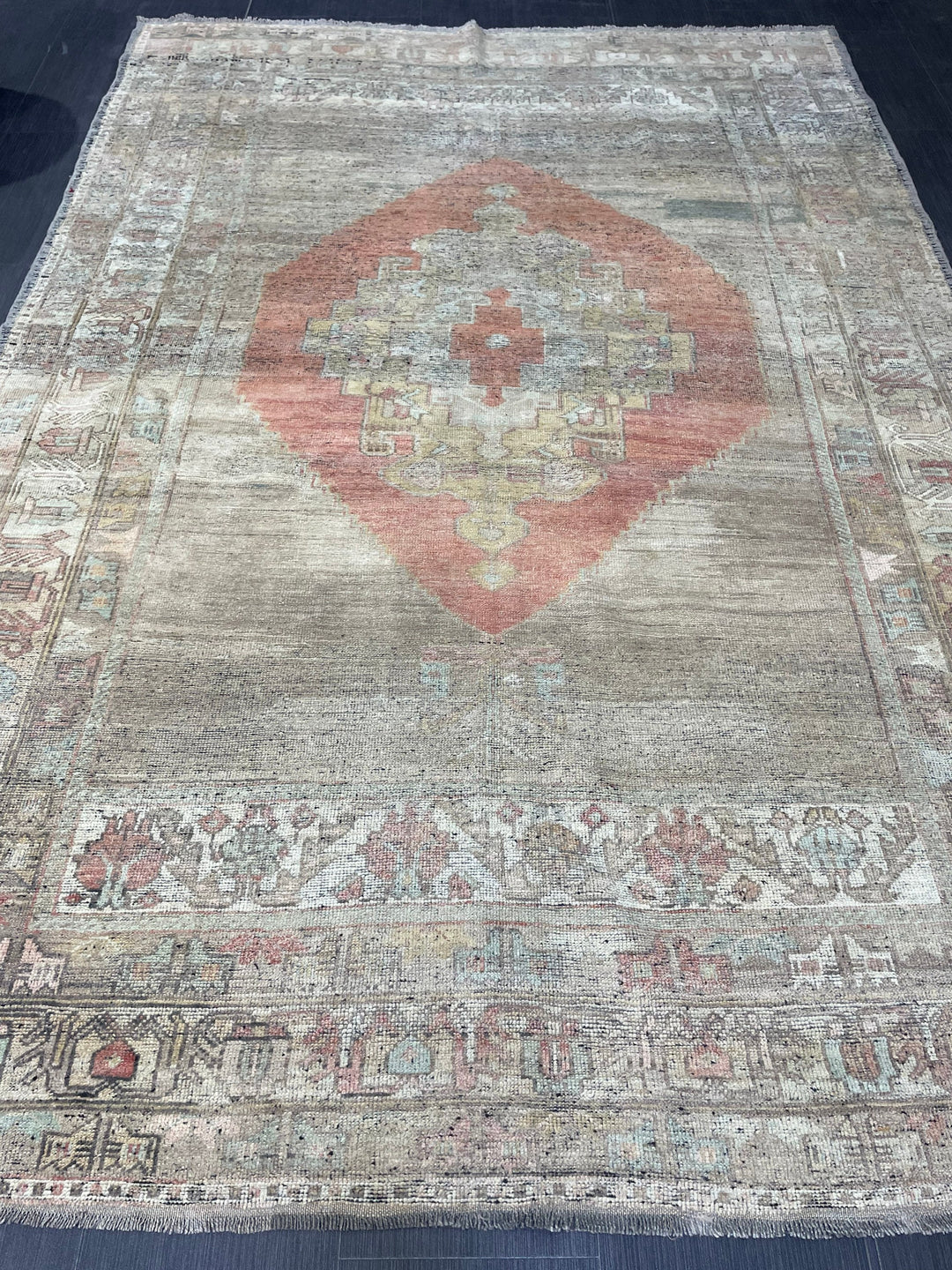 Beige Turkish Oushak Rug 5' 10" x 8' 9" Hand-Knotted | No. WR32976