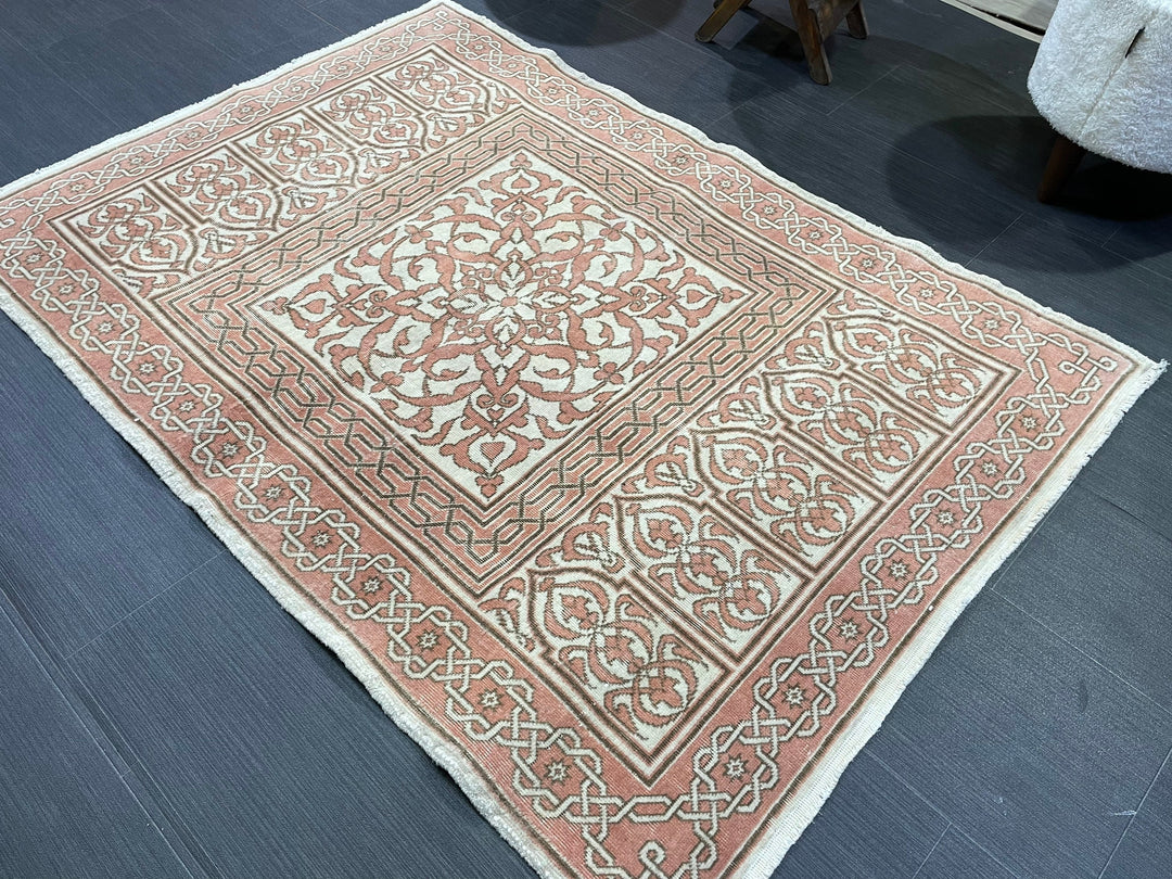 Turkish Oushak Rug 3' 4" x 4' 8" Hand-Knotted