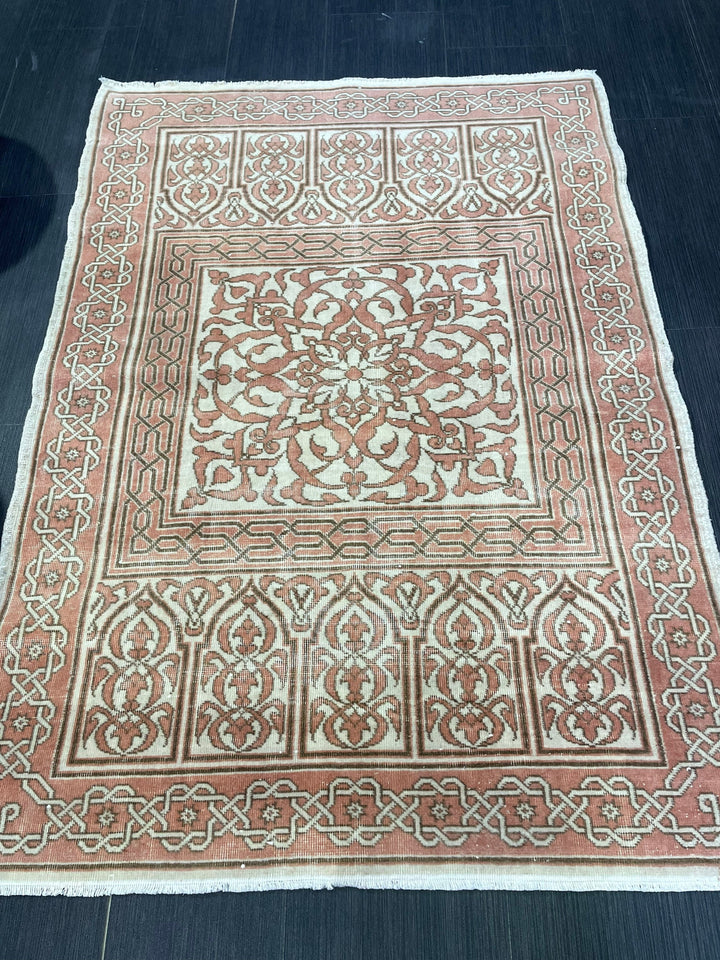 Turkish Oushak Rug 3' 4" x 4' 8" Hand-Knotted field