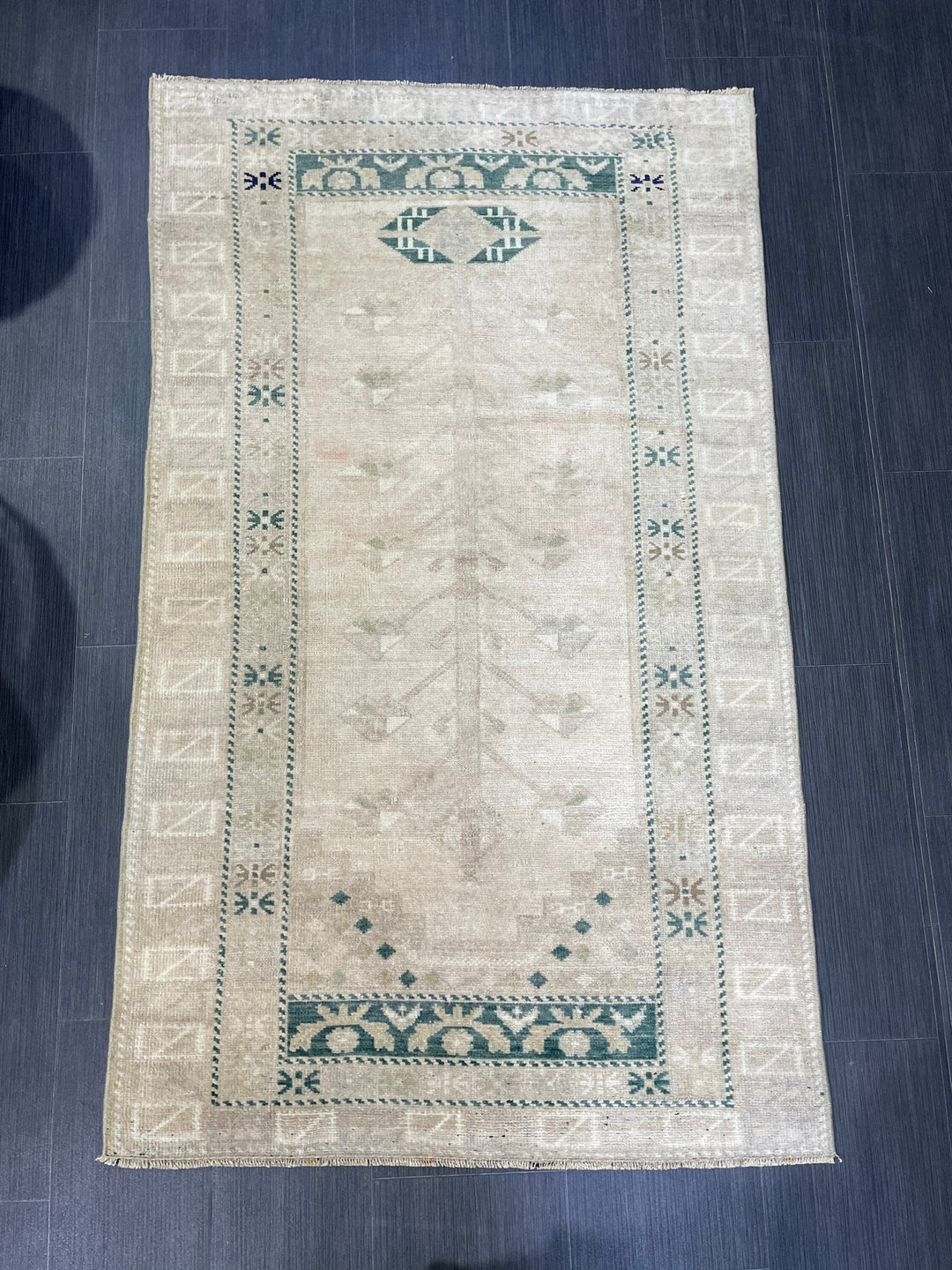 Beige Turkish Oushak Rug 3' 1" x 5' 2" Hand-Knotted reverse