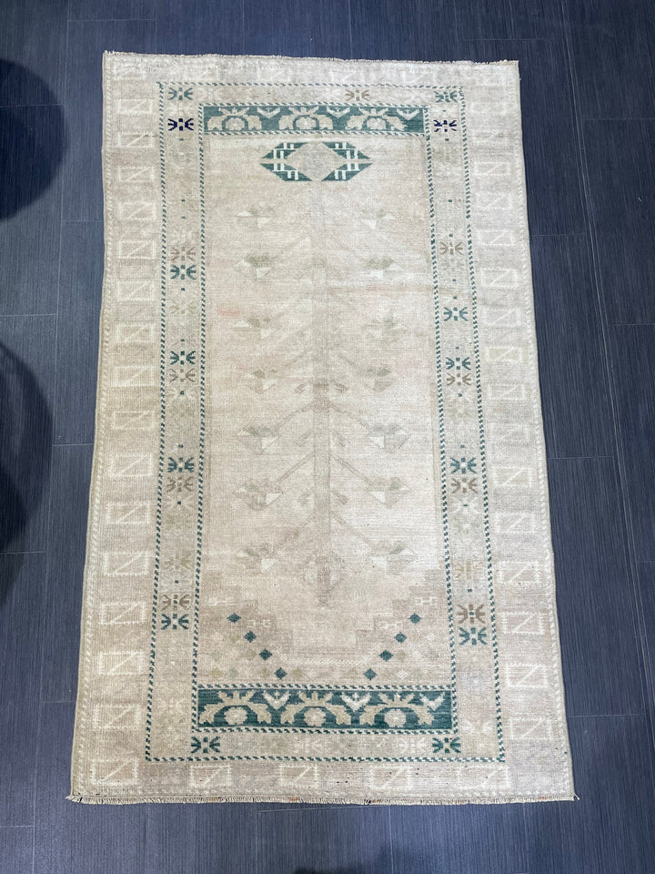 Beige Turkish Oushak Rug 3' 1" x 5' 2" Hand-Knotted reverse