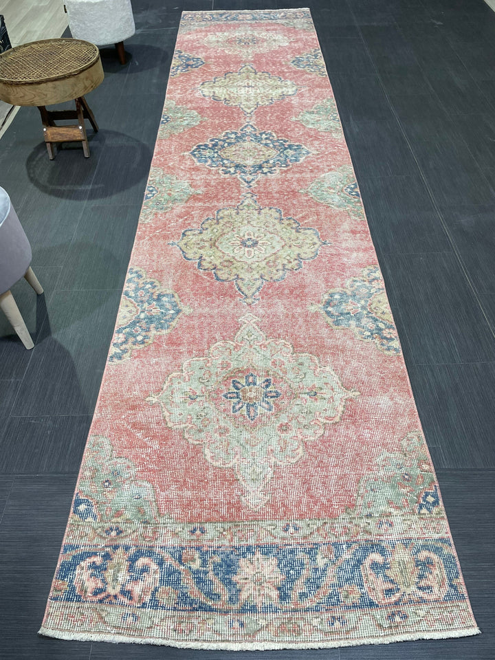 Rust Turkish Runner Rug 2' 11" x 12' 5" Hand-Knotted detail