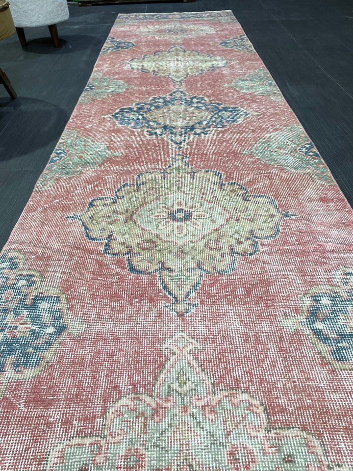 Rust Turkish Runner Rug 2' 11" x 12' 5" Hand-Knotted close-up