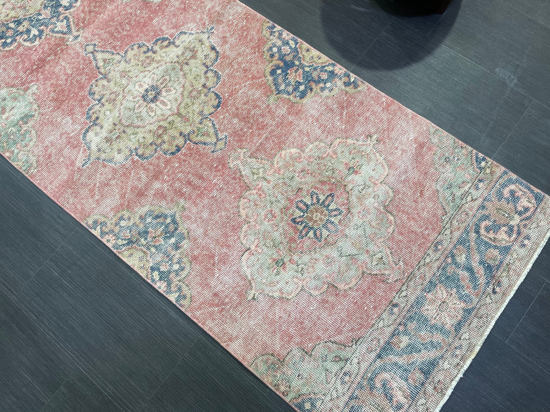Rust Turkish Runner Rug 2' 11" x 12' 5" Hand-Knotted texture