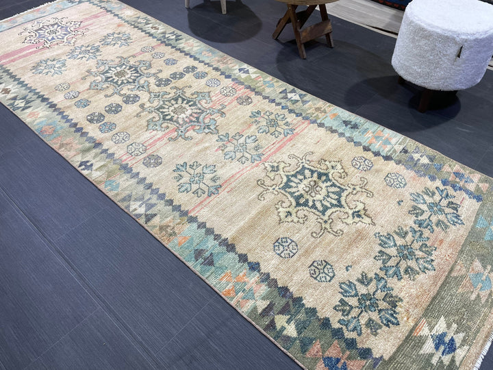 Beige Turkish Runner Rug 3' 1" x 9' Hand-Knotted