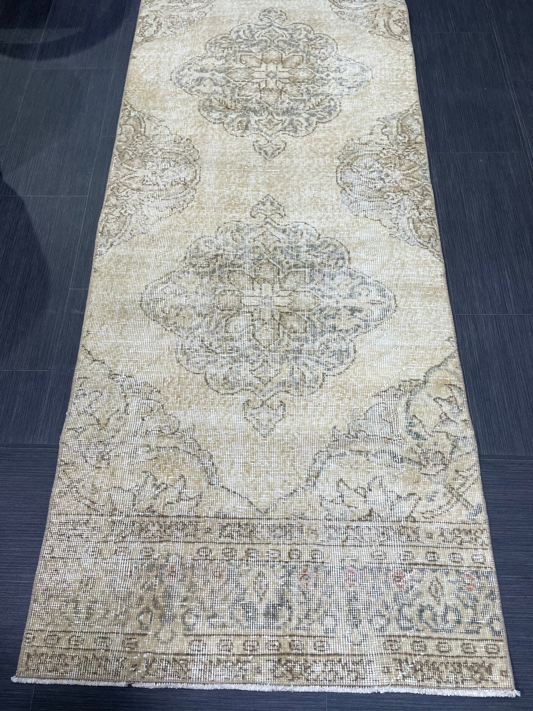 Beige Turkish Runner Rug 2' 10" x 12' 9" Hand-Knotted pattern