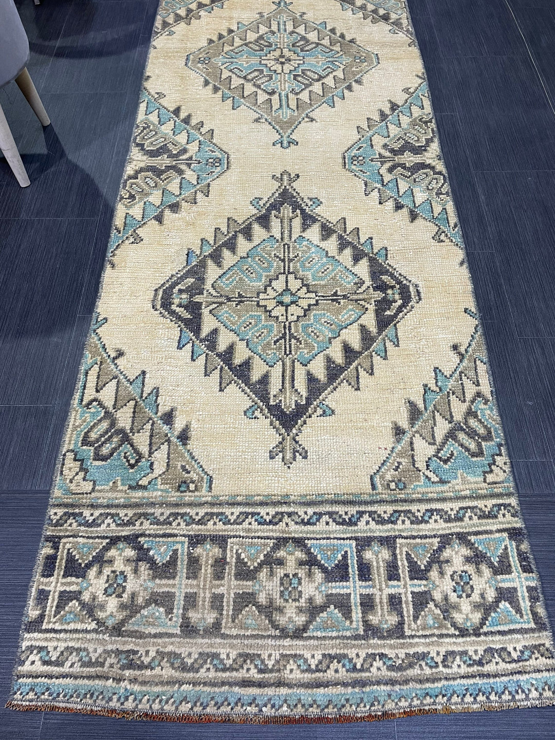 Beige Turkish Runner Rug 2' 7" x 12' 4" Hand-Knotted pattern