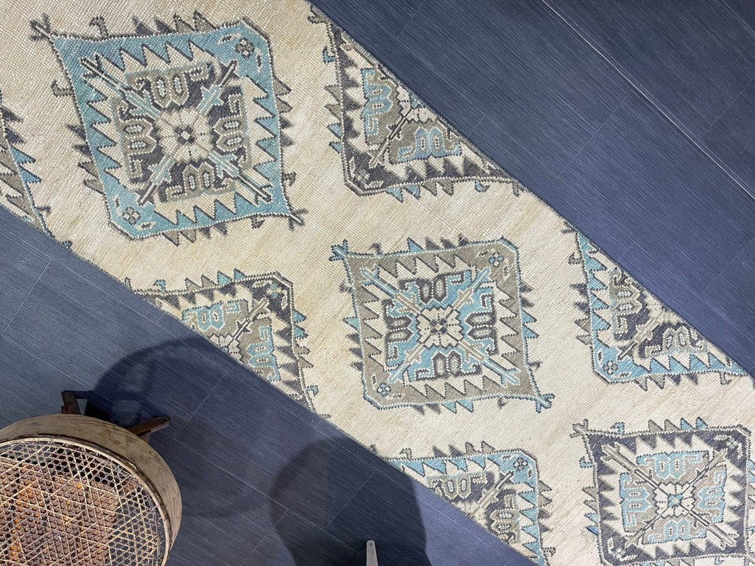 Beige Turkish Runner Rug 2' 7" x 12' 4" Hand-Knotted field