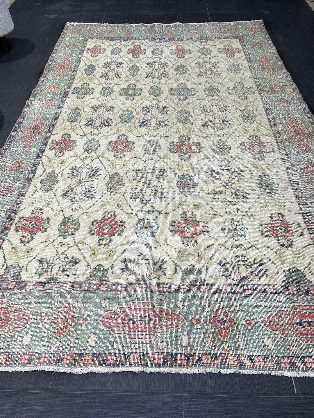 Rust Turkish Runner Rug 5' 8" x 9' 4" Hand-Knotted detail