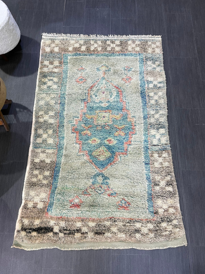 Tan Turkish Vintage Rug 3' 7" x 5' 9" Hand-Knotted pattern