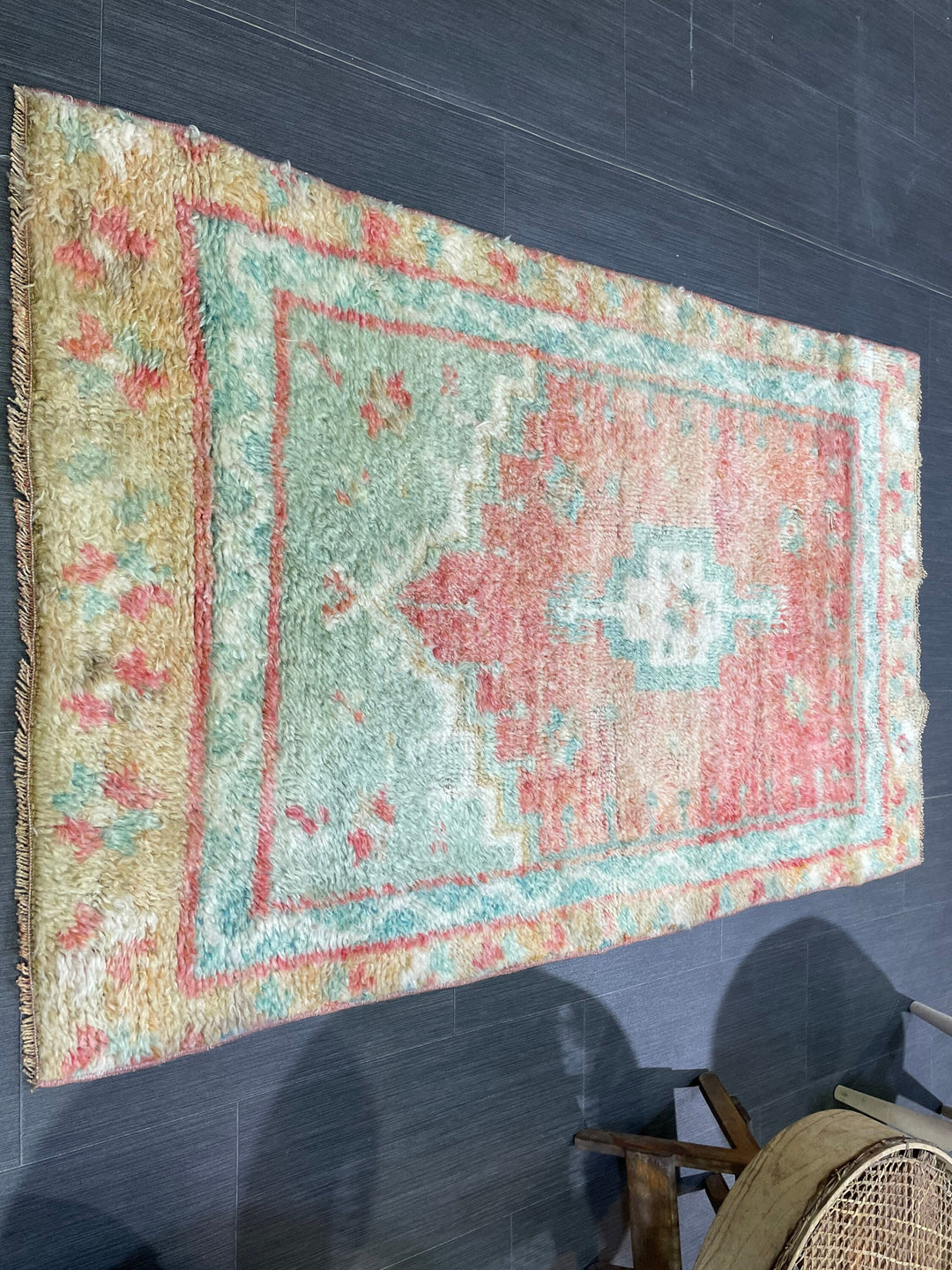 Tan Turkish Vintage Rug 3' 1" x 5' 1" Hand-Knotted pattern