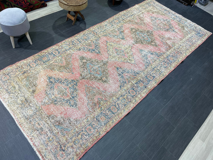 Beige Turkish Runner Rug 4' 10" x 11' 2" Hand-Knotted close-up
