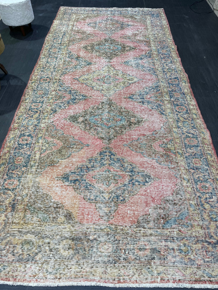 Beige Turkish Runner Rug 4' 10" x 11' 2" Hand-Knotted border