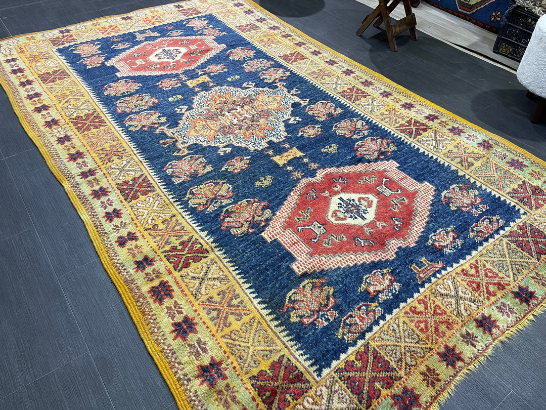 Blue Turkish Oushak Rug 4' 11" x 8' 3" Hand-Knotted