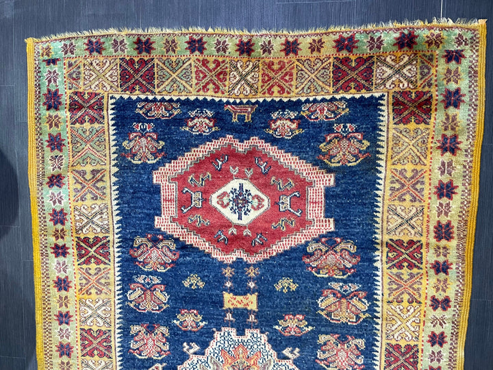 Blue Turkish Oushak Rug 4' 11" x 8' 3" Hand-Knotted close-up