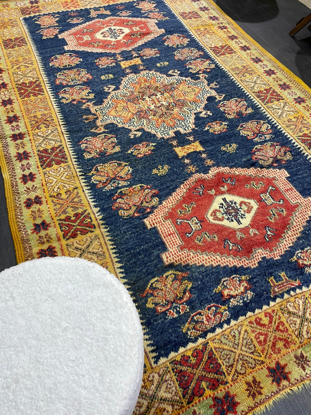 Blue Turkish Oushak Rug 4' 11" x 8' 3" Hand-Knotted texture