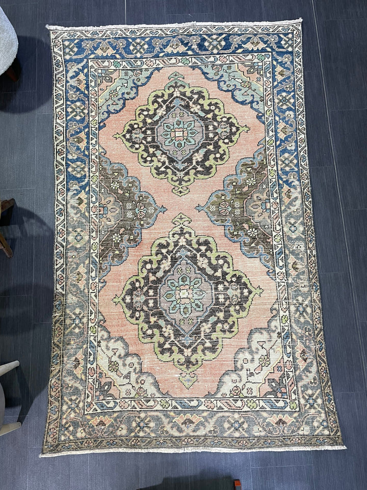 Navy Turkish Runner Rug 4' 1" x 6' 6" Hand-Knotted field