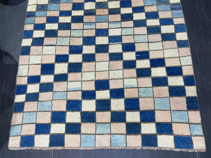 Blue Turkish Runner Rug 4' 7" x 5' 10" Hand-Knotted | No. WR74170