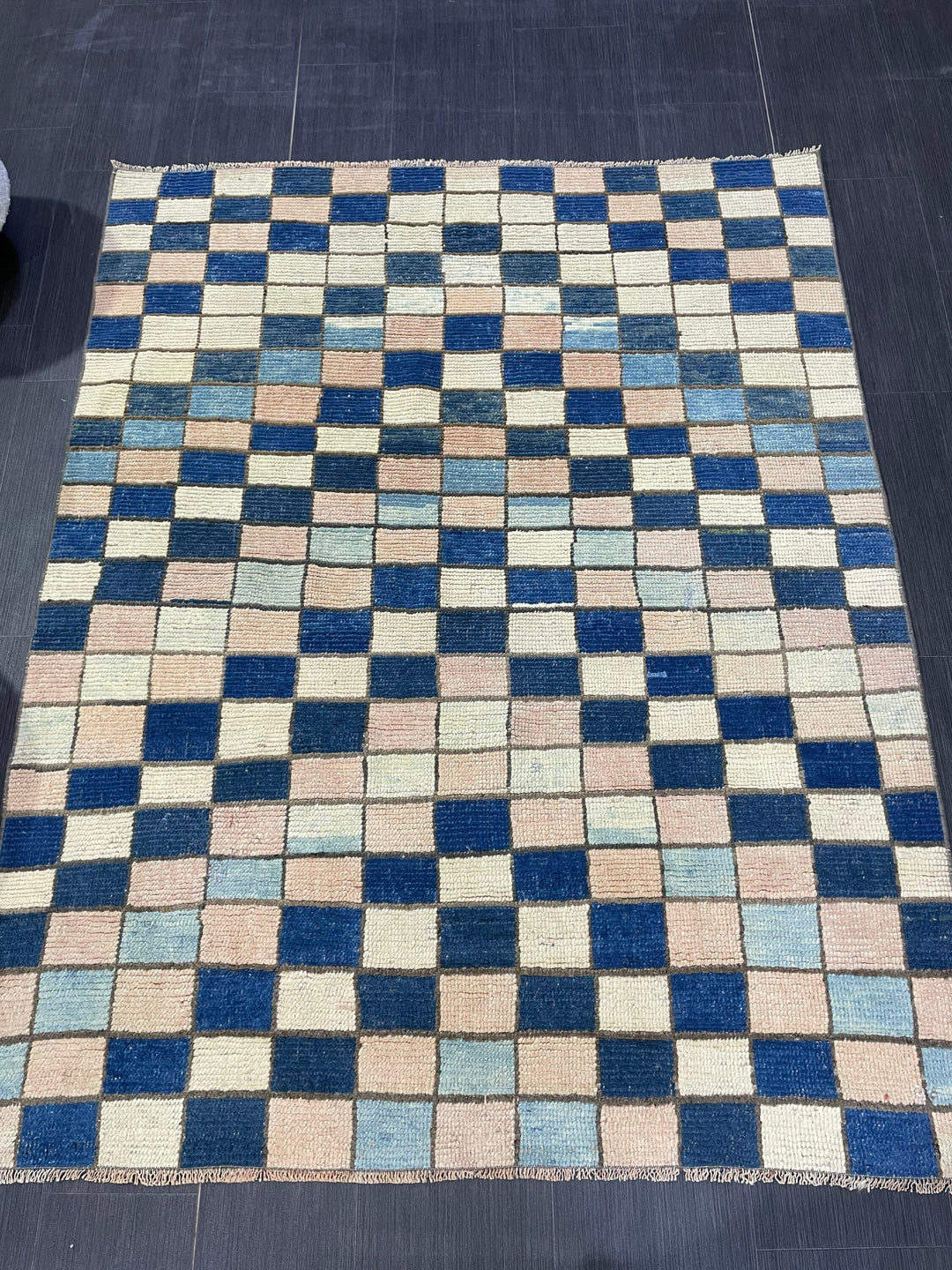 Blue Turkish Runner Rug 4' 7" x 5' 10" Hand-Knotted | No. WR74170