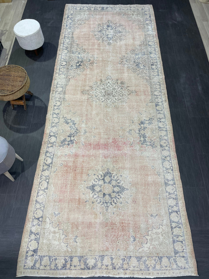 Tan Turkish Runner Rug 5' x 13' 1" Hand-Knotted detail