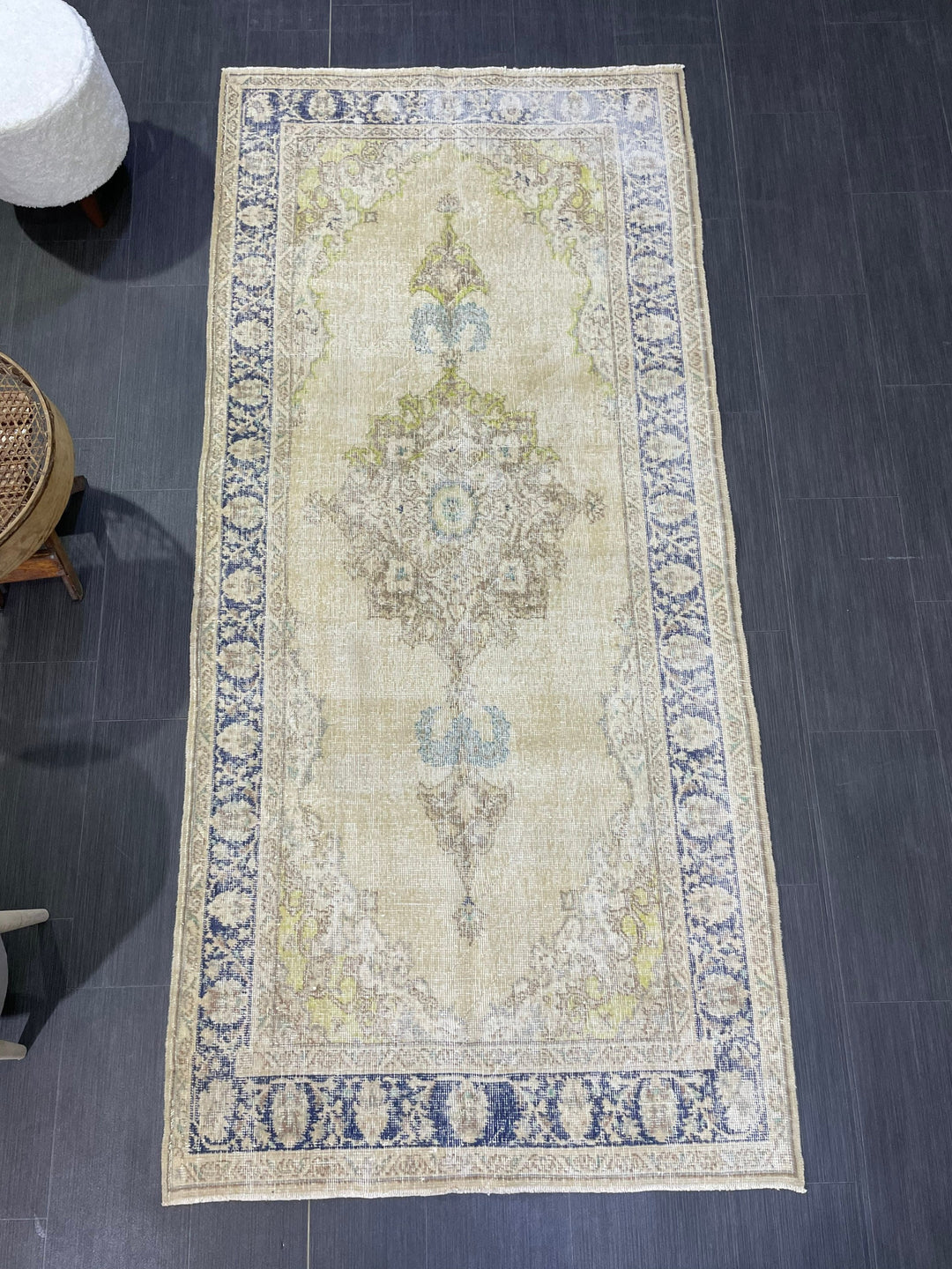 Beige Turkish Oushak Rug 3' 8" x 8' Hand-Knotted detail