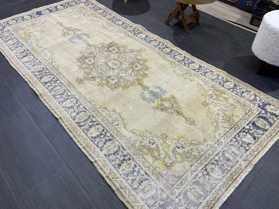 Beige Turkish Oushak Rug 3' 8" x 8' Hand-Knotted