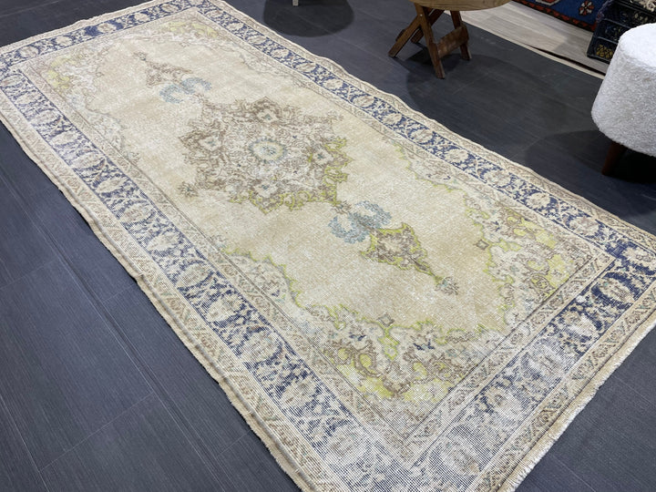 Beige Turkish Oushak Rug 3' 8" x 8' Hand-Knotted