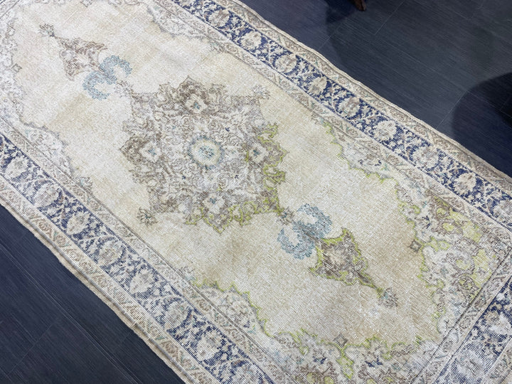 Beige Turkish Oushak Rug 3' 8" x 8' Hand-Knotted close-up