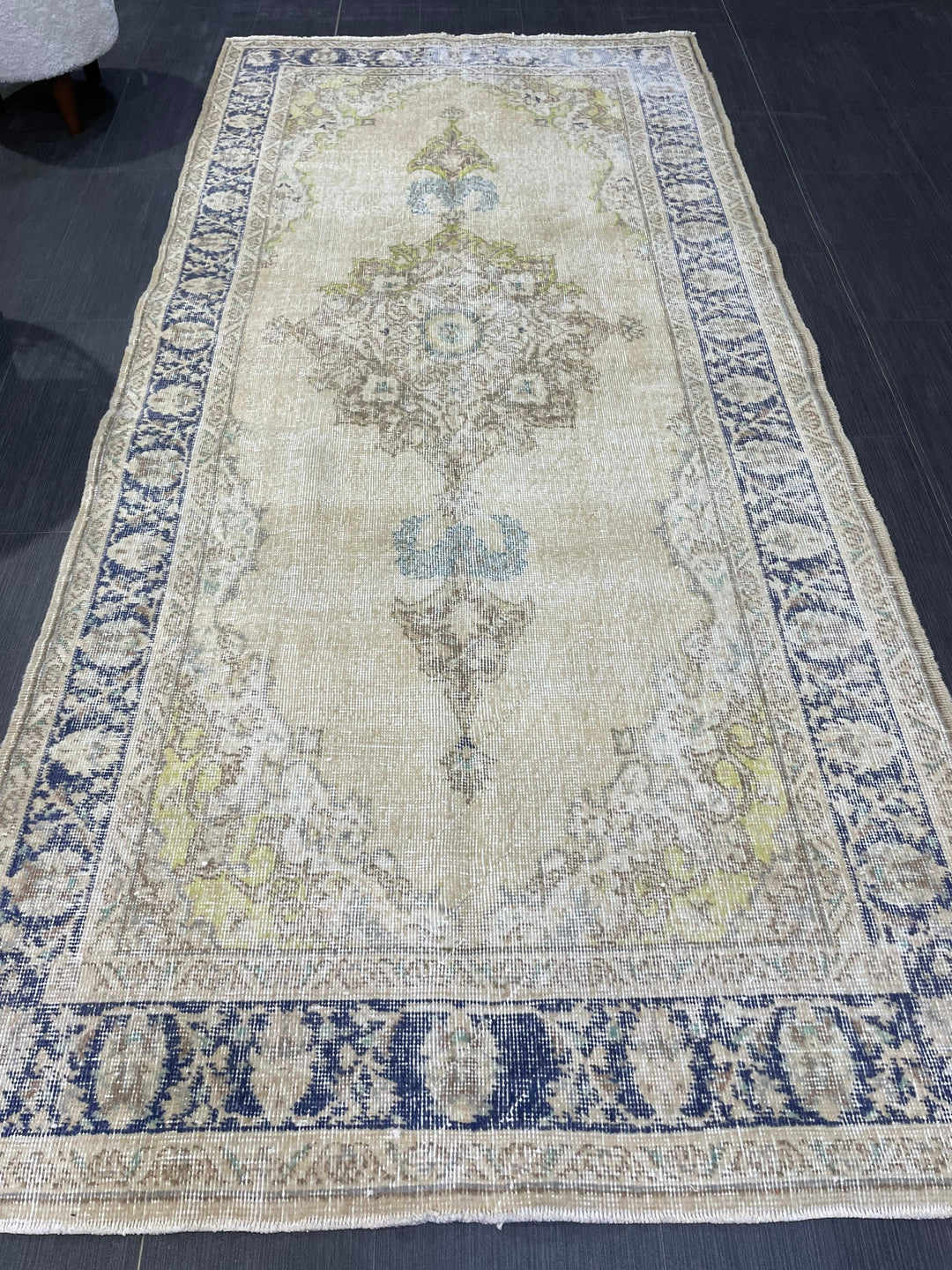 Beige Turkish Oushak Rug 3' 8" x 8' Hand-Knotted reverse