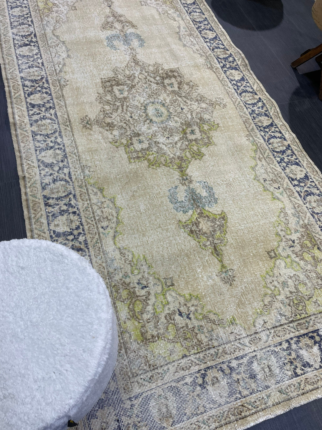 Beige Turkish Oushak Rug 3' 8" x 8' Hand-Knotted view 9