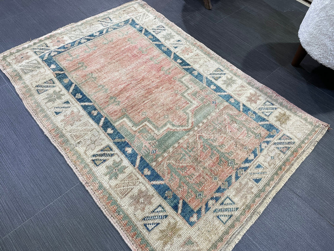 Beige Turkish Oushak Rug 2' 6" x 3' 7" Hand-Knotted